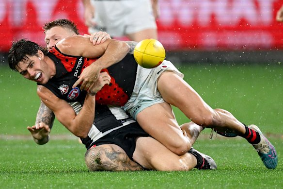 Sam Durham is tackled.