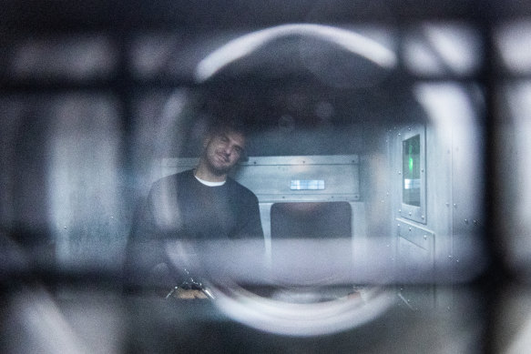 Mark Buddle in a prison vehicle leaving the Melbourne Magistrates’ Court earlier this month. 