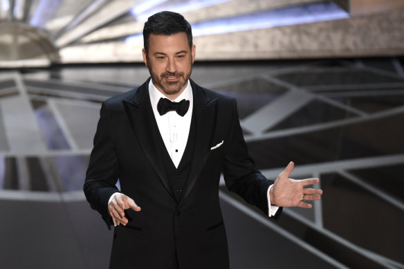 Returning host Jimmy Kimmel on the Oscar stage in 2018.