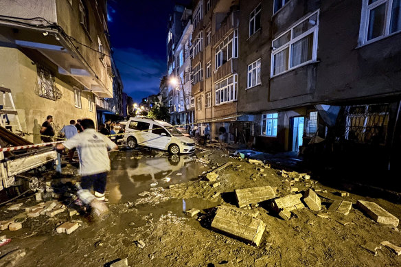 The morning after flooding rains in Istanbul, Turkey, on Wednesday.