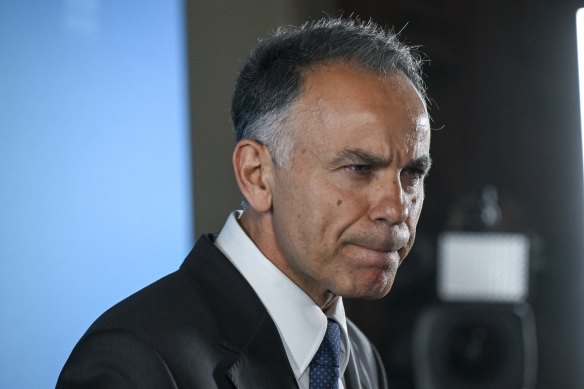 John Pesutto at a press conference on Thursday announcing he wants to stay on as leader.