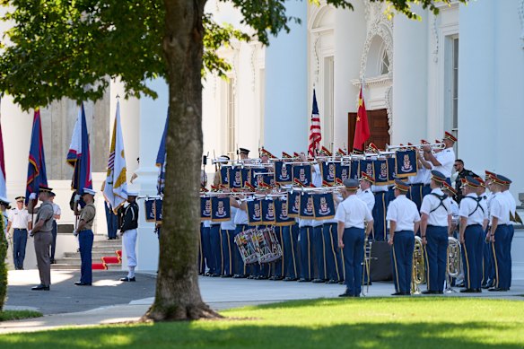The US Marine Band rehearsing for Chinese President Xi Jinping’s arrival at the White House.