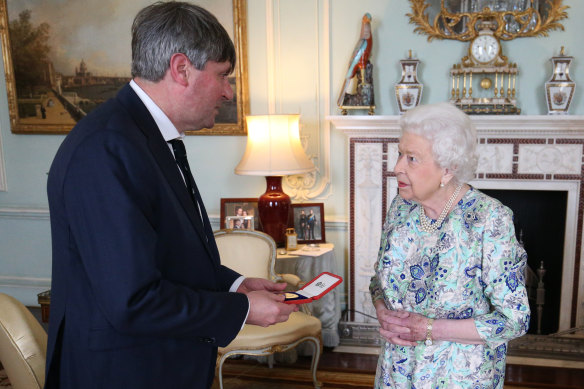 British poet laureate Simon Armitage meets the boss, the late Queen Elizabeth II, on his appointment in 2019.