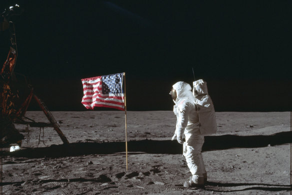 Astronauts Buzz Aldrin and Neil Armstrong making history on July 20, 1969.

