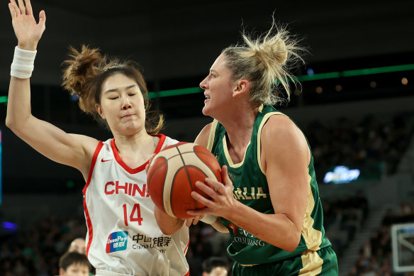 Lauren Jackson drives to the basket in a recent friendly against China. The 43-year-old is primed for her fifth Olympic campaign.