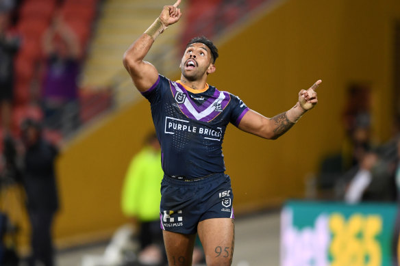 Josh Addo-Carr scored a double in Melbourne’s thumping of the Eels in 2019.