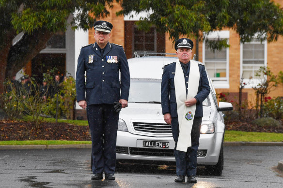 Chief Commissioner Graham Ashton at the funeral of Constable Glen Humphris. 