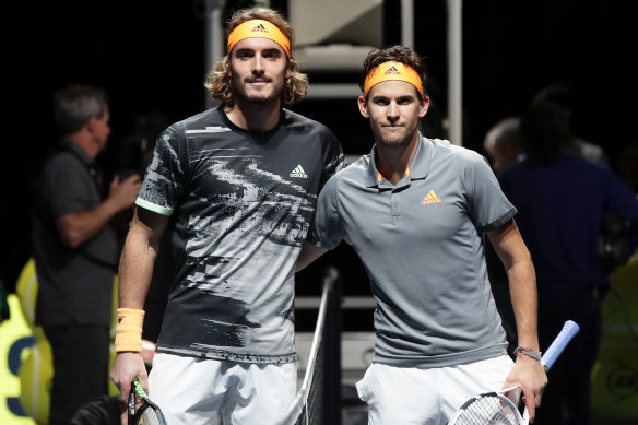 Surprise package: Stefanos Tsitsipas, left, and Dominic Thiem, right, in London. 