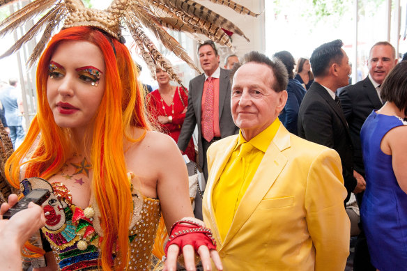 Geoffrey Edelsten and then fiancee Gabi Grecko at the 2014 Melbourne Cup.