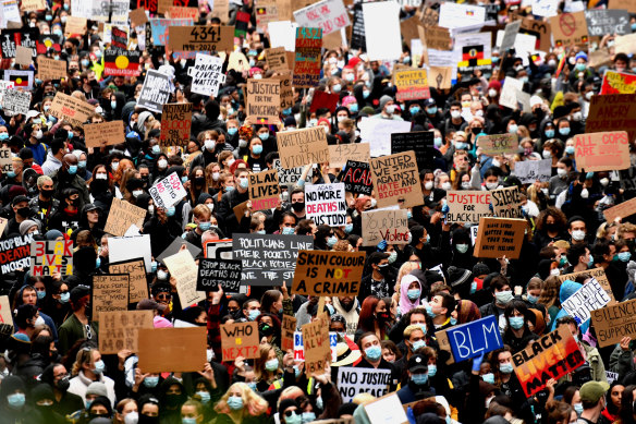 Thousands of protesters in Melbourne's CBD.