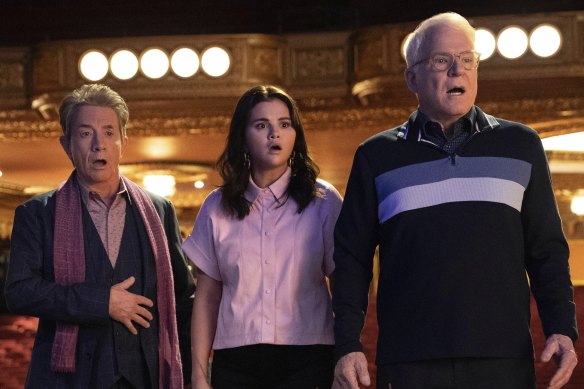 Martin Short, Selena Gomez and Steve Martin in season 3 of Only Murders in the Building.