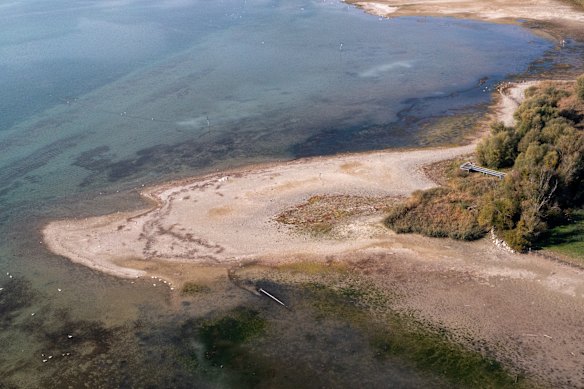 Low water levels in Lake Constance, Germany, as summer heat has continued into October.