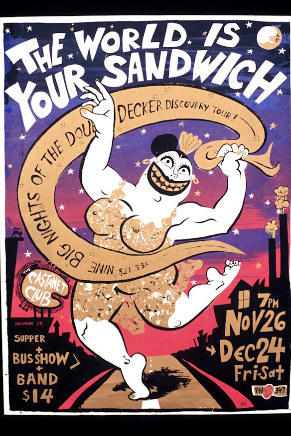 Shows on buses were a feature of the Castanet Club: this poster was for 1982’s The World Is Your Sandwich.