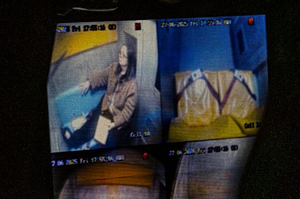 Convicted murderer Erin Patterson being transported inside a prison van from Morwell Court precinct to Dame Phyllis Frost women’s prison in June.