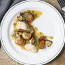 Scallops with cauliflower, pancetta, and a champagne vinaigrette.