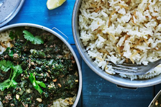 Adam Liaw’s Lebanese vermicelli rice is the perfect side dish to his beef and spinach stew.