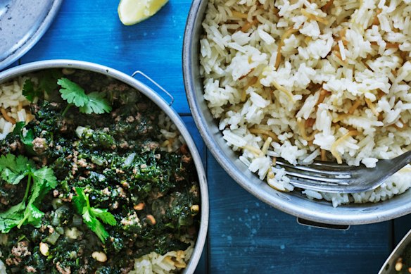 Adam Liaw’s Lebanese vermicelli rice is the perfect side dish to his beef and spinach stew.