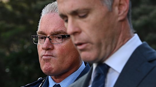 Mal Lanyon (left) NSW’s next Commissioner Of Police and NSW Premier Chris Minns (right) on Wednesday.