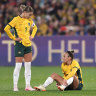 ADELAIDE, AUSTRALIA - MAY 31: Caitlin Foord of Australia reacts after an injury during the international friendly match between Australia Matildas and China PR at Adelaide Oval on May 31, 2024 in Adelaide, Australia. (Photo by Cameron Spencer/Getty Images)