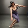A model deliberately falls as part of Italian label Avavav’s show at Milan Fashion Week.