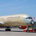 Qantas’ new A350-1000ULR, which will fly non-stop between Sydney and London, at the Airbus factory in Toulouse, France.