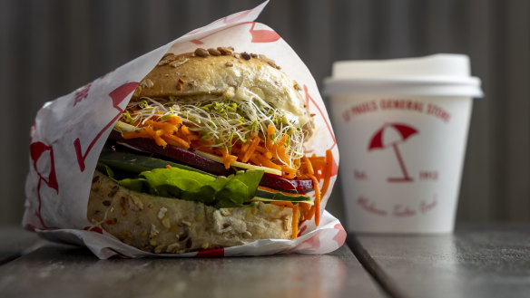 The salad sandwich from St Paul’s General Store is not too tricked-up, but undeniably layered-up.