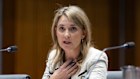 Kelly Bayer Rosmarin appeared before a Senate hearing in Canberra in 2023, while she was CEO at Optus. 