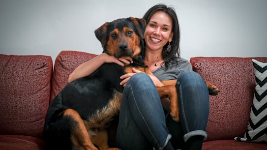 Isolating no more: Erin Kanygin and Barkley.