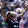US bowler Saurabh Netralvakar celebrates the shock win in Texas.