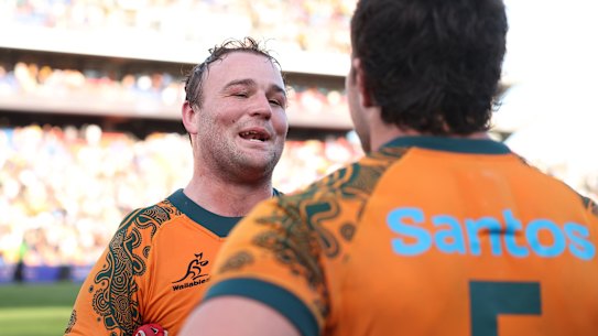 Harry Wilson breathes a sigh of relief after the Wallabies’ last-gasp win over Fiji.