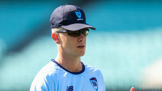 Adam Zampa warms up ahead of the Sheffield Shield match between NSW and Tasmania at the SCG.