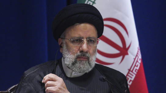 Iran President Ebrahim Raisi speaks at a press conference, during his visit for the United Nations.