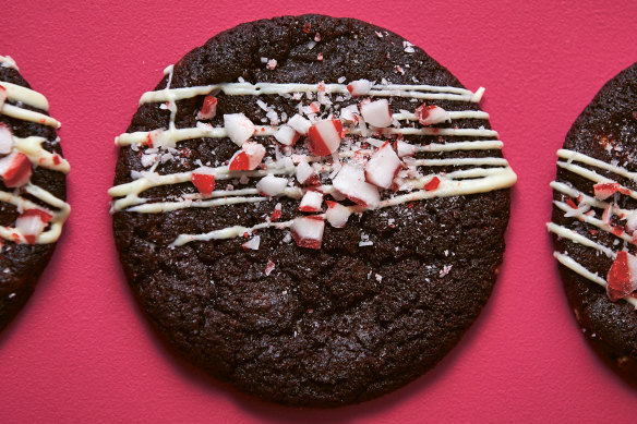 Double-chocolate peppermint cookies look as festive as they taste.