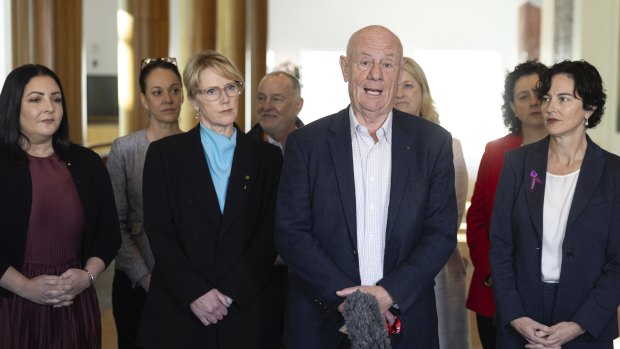 Tim Costello, Chief Advocate, Alliance for Gambling Reform, addresses the media during a press conference to call on the Government to ban gambling advertising, at Parliament House in Canberra.  