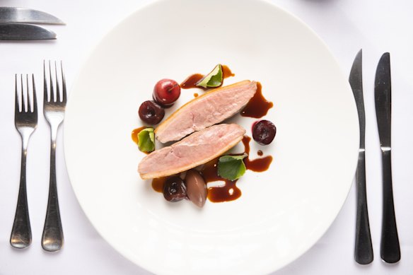 Duck with cherries.