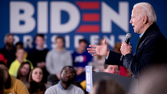 Democratic presidential candidate Joe Biden speaks at a campaign stop in Waterloo, Iowa on Saturday. 
