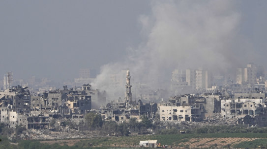 Smoke rises following an Israeli airstrike in the Gaza Strip on Saturday.