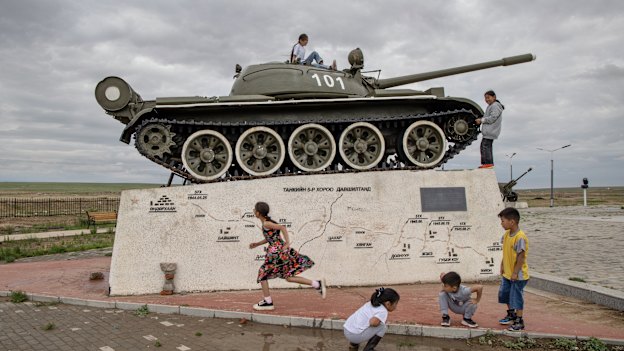 Memorial complex “Glory to the Russian Soldier” in Choir, a city in east-central Mongolia.