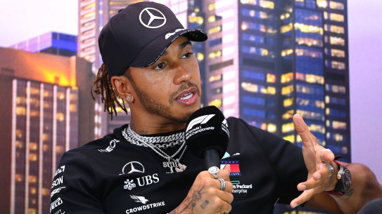 Lewis Hamilton speaks at a Melbourne press conference on Thursday. 