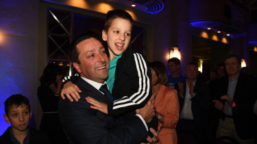 Matthew Guy with his son at the Liberal Party campaign launch.