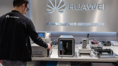 An employee works in the Huawei customer service centre in Brussels, Belgium.