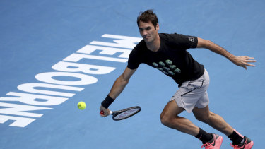Roger Federer practices at Melbourne Park in 2018. 