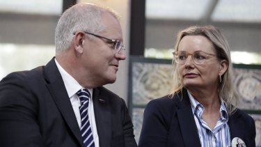 Federal Environment Minister Sussan Ley, pictured with Prime Minister scott Morrison, says she is not in a position to intervene in the Point Grey Marina development.