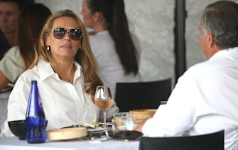 Nellie Tilley and China Doll owner Steve Anastasiou enjoying a post lockdown lunch at China Doll in Woolloomooloo on Thursday.