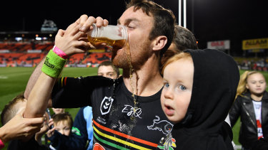One for the road: James Maloney enjoys a cold beer after his last game before heading to France.
