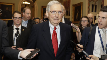 Senate Majority Leader Mitch McConnell speaks to reporters as the US hurtles closer to a government shutdown.