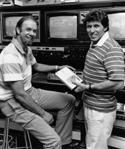 Rob Morrison, left, and Deane Hutton at Channel Nine studios in Adelaide in 1989.