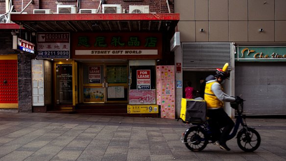 Shops for lease in Chinatown during a the latest COVID-19 lockdown.