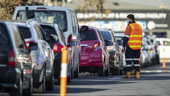 There was a long queue for virus testing in Fawkner on Wednesday.