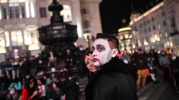 Christmas is next: Londoners celebrate Halloween last month.